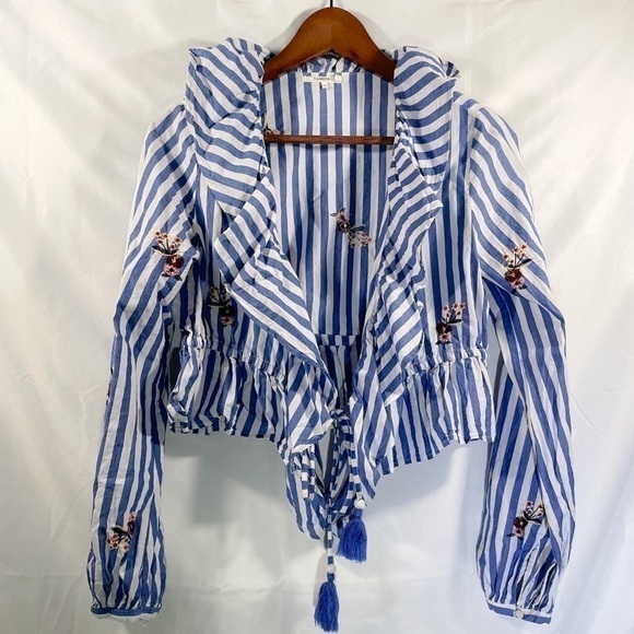 Tularosa Emily Top Womens Striped Plunge Neckline Revolve Blouse Size Small - Picture 5 of 12